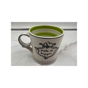 Molly Hatch Make It Happen Ceramic Coffee Mug White Lime Green Striped Interior